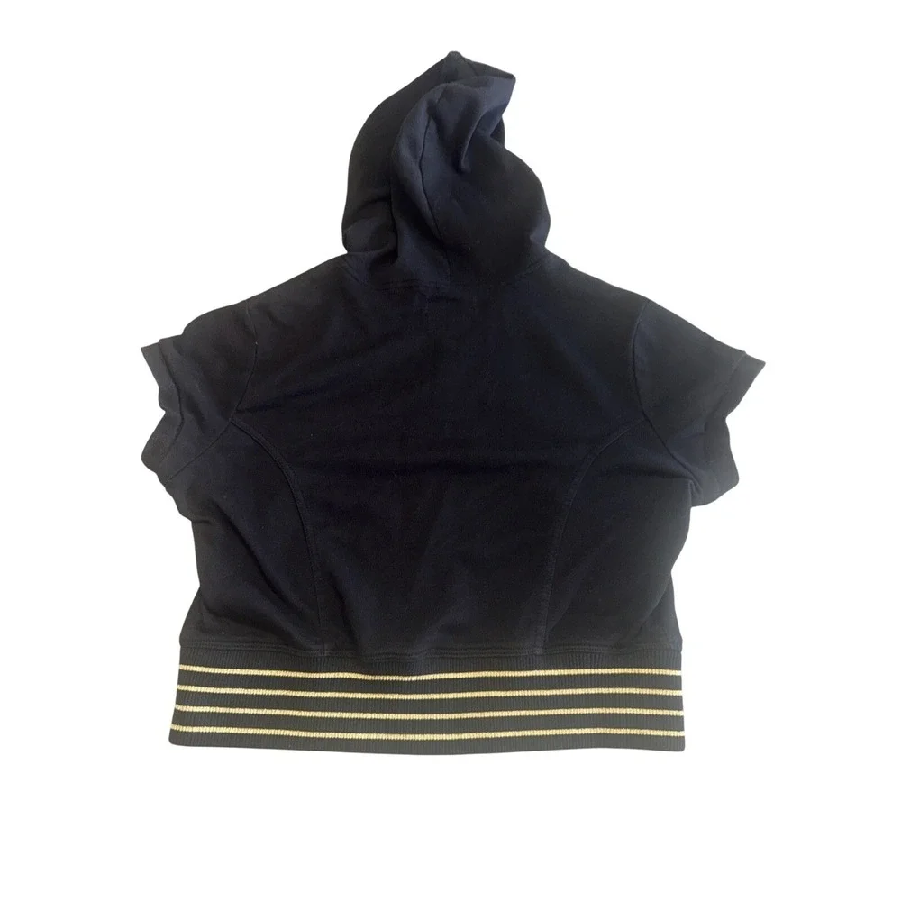 Y2K Wckd Full Zip Crop Hoodie Short Sleeve Rhinestone Logo Black & Gold Youth XL